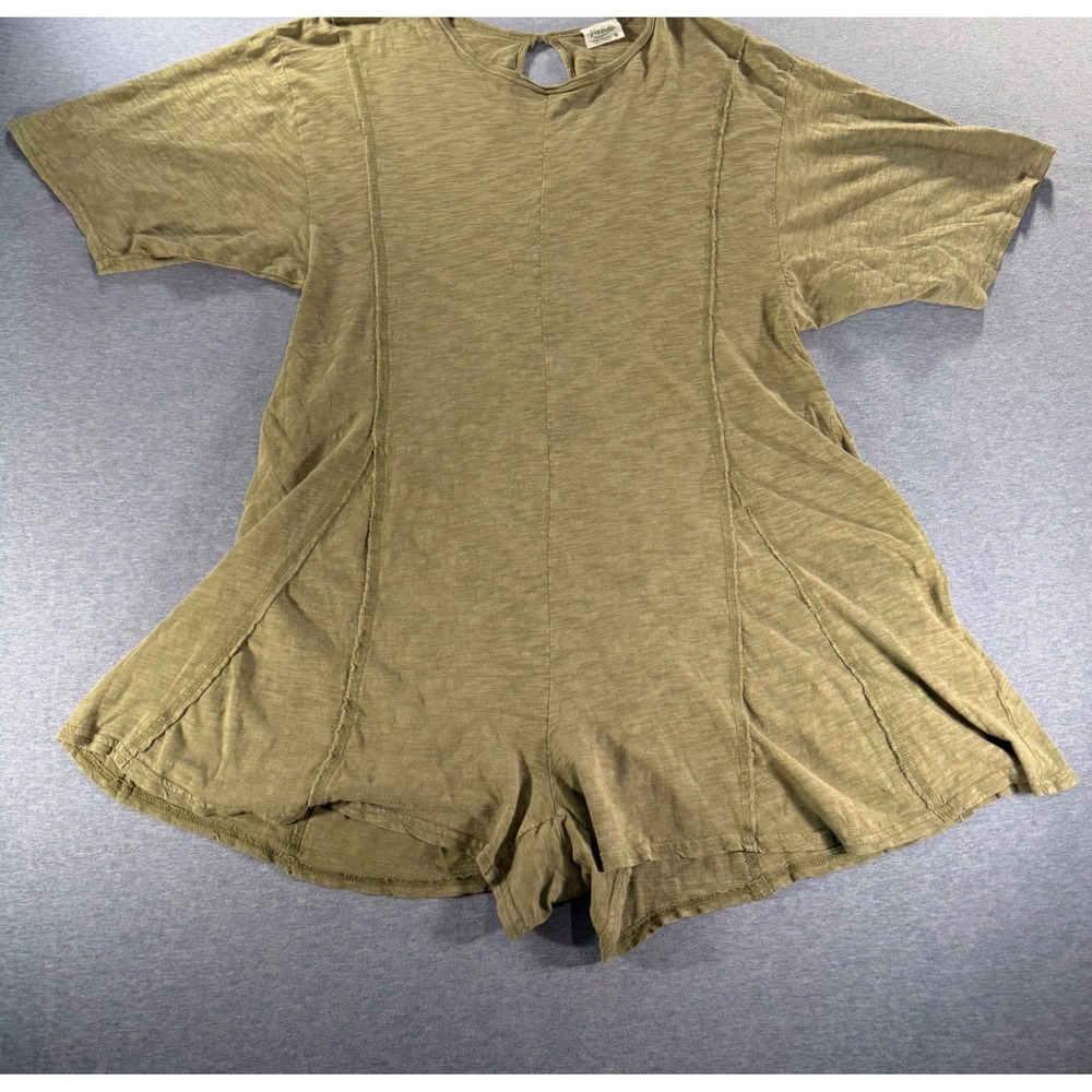 New Me  Women Olive Green Cotton Slub Knit Short Sleeve Romper NP70727 Large